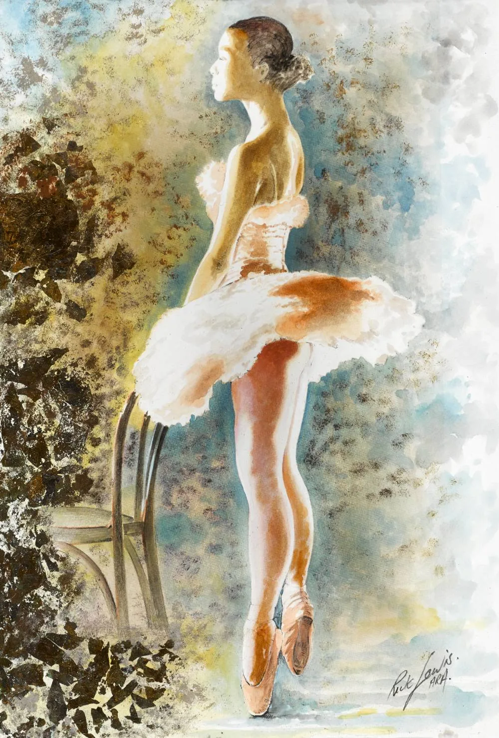 BALLET PRACTICE by Rick Lewis, watercolour, sold Jul 2018
