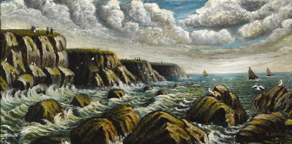 CLIFFS OF MOHER, COUNTY CLARE by E. Cahill, oil on board, offered Jul 2018