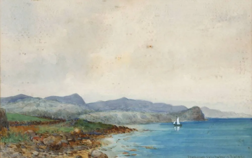 ISLANDMAGEE, LARNE HARBOUR by Ernest Hanford, watercolour, offered Jul 2018