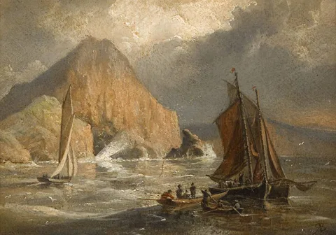 Richard Brydges Beechey, VIEWS OF THE SKELLIG ISLANDS (A PAIR), oil on board; (2)
