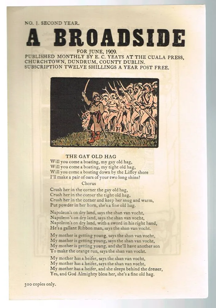 A BROADSIDE - EIGHT ISSUES by Jack Butler Yeats, 1909-1913, hand-coloured Cuala Press prints; (from a limited edition of 300); (8); (unframed), offered May 2018