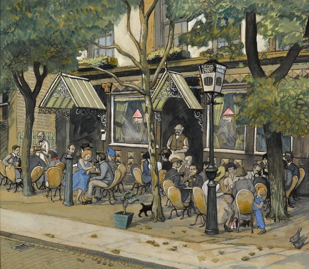 PUB SCENE by Harry Kernoff, gouache, sold May 2018