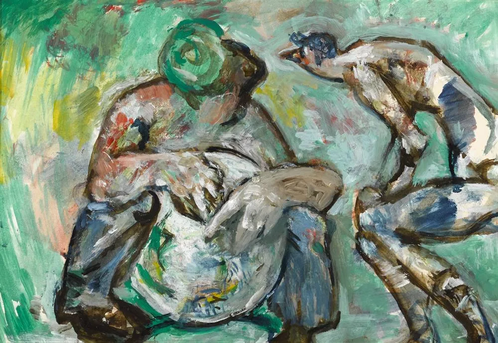 TWO FIGURES by Mary Swanzy, oil over gouache on paper, offered May 2018