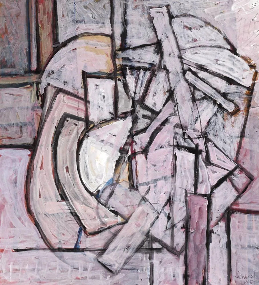 INEVITABLE KITCHEN FIGURE by Nevill Johnson, 1995, acrylic on board, offered May 2018