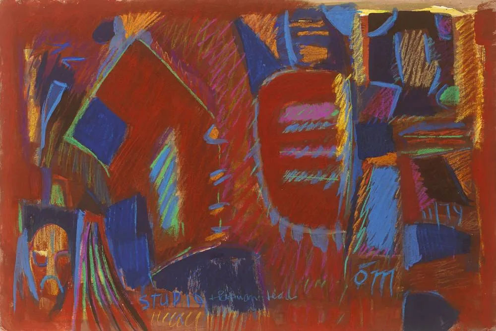STUDIO AND PAPMAN HEAD by Tony O'Malley, 1979, gouache and pastel on card, sold May 2018