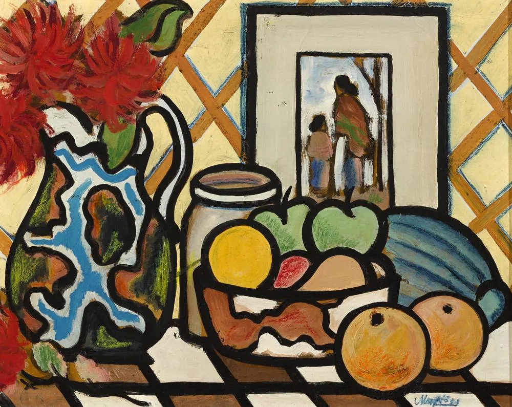 STILL LIFE WITH FRUIT by Markey Robinson, oil on board, sold May 2018