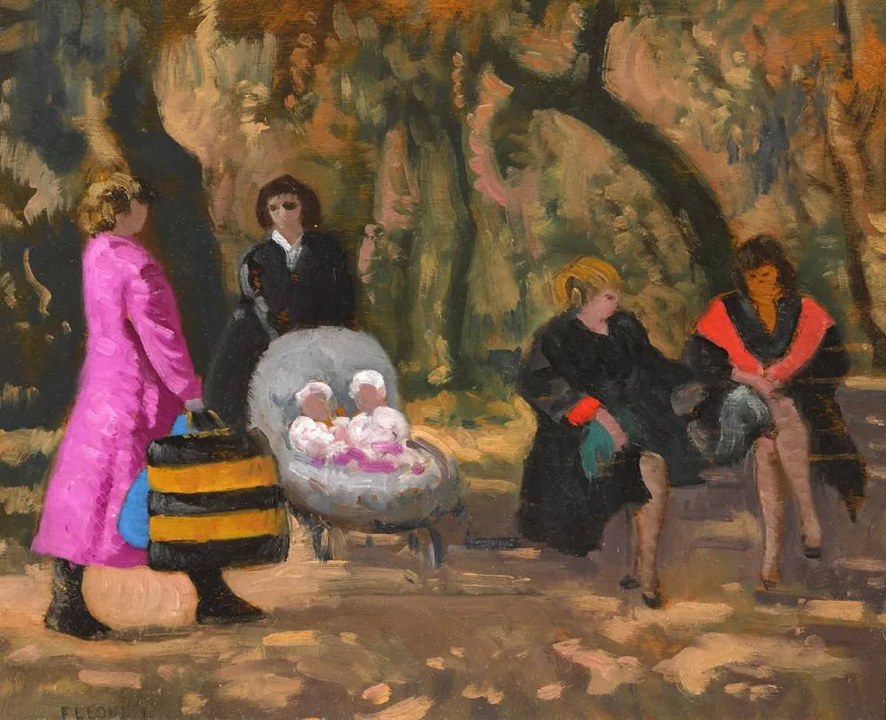 A QUIET CHAT by Patrick Leonard, oil on panel, sold May 2018