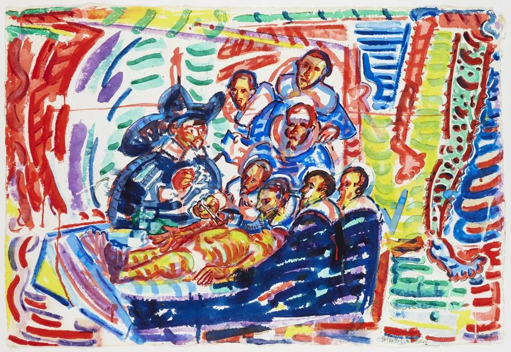 Michael Cullen, STUDY: THE ANATOMY OF DR. NICOLAES TULP AFTER REMBRANDT, 1998, watercolour