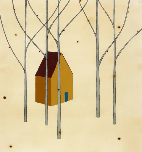 Eóin O'Connor, TREES WITH CABIN, watercolour
