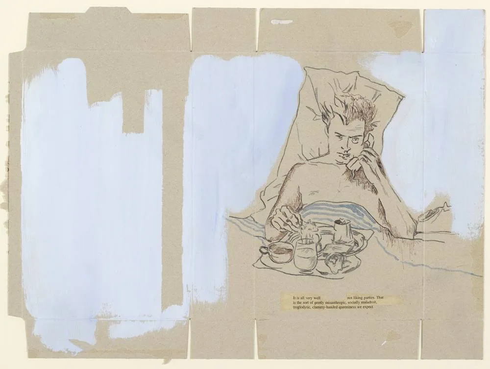 Caitriona Moore, IT IS ALL VERY WELL NOT LIKING PARTIES, oil, charcoal and collage on card