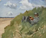 Estella Solomons, SEAMUS READING IN THE SAND DUNES