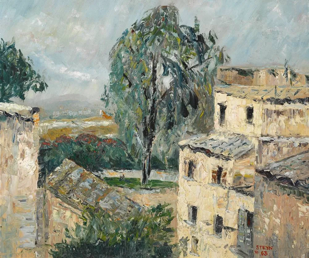 ROOFTOPS by Stella Steyn, 1963, oil on canvas, sold Feb 2018