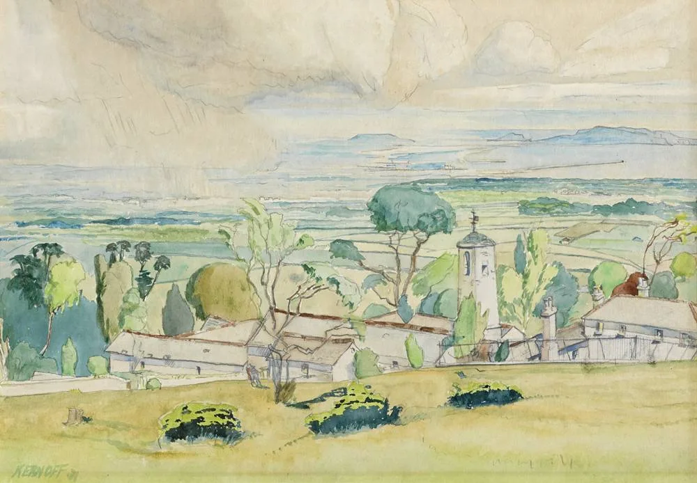 TOWARDS DUBLIN BAY FROM KILLAKEE by Harry Kernoff, 1931, watercolour, offered Feb 2018