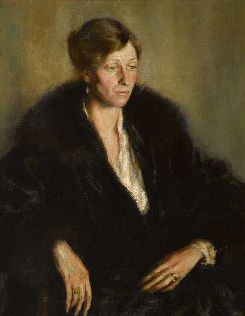 Sarah Purser, PORTRAIT OF A LADY IN A BLACK FUR COAT, oil on canvas