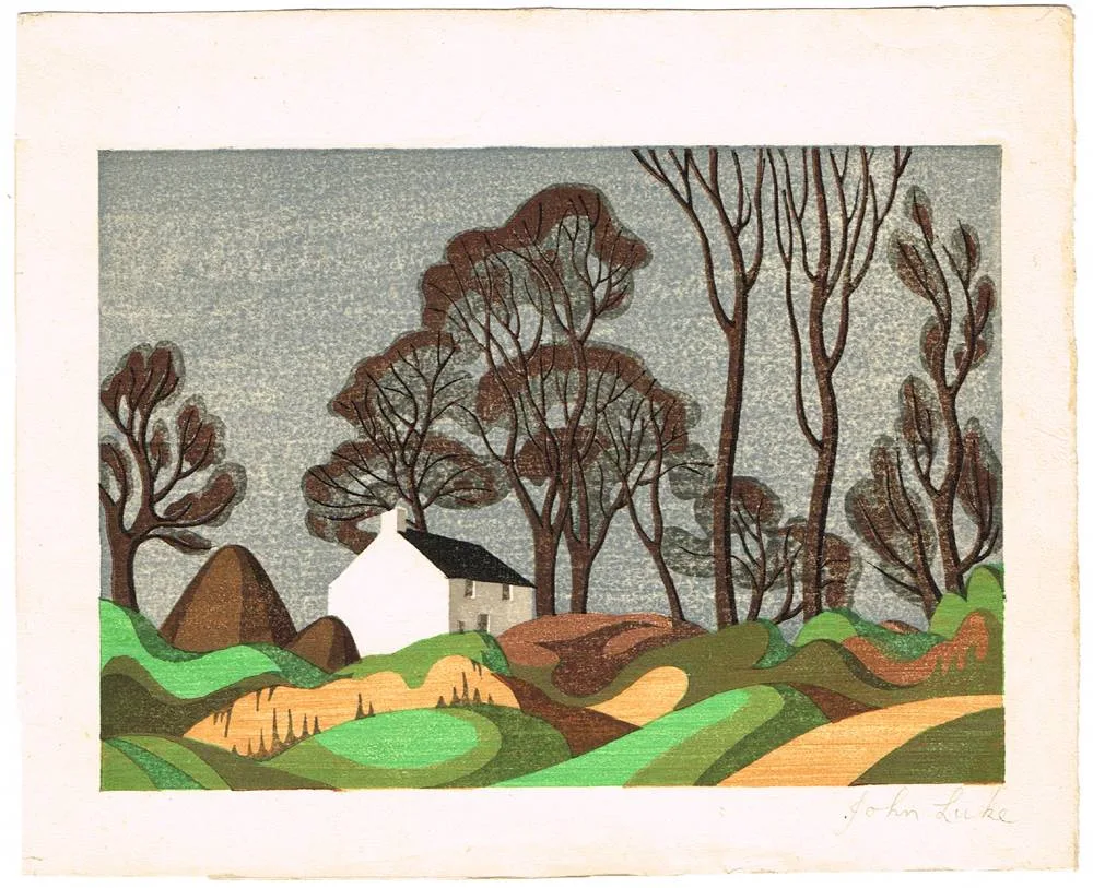 FARMHOUSE, BALLYAGHAGAN by John Luke, 1940, woodblock in colours; (2); (one trial proof), offered Feb 2018