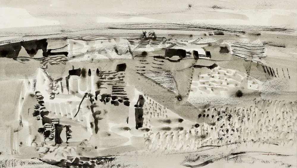 GREY DAY, CONNEMARA by George Campbell, ink and wash, sold Feb 2018