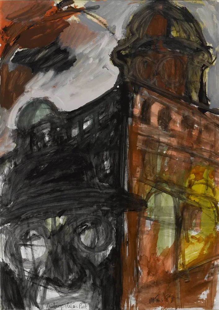 METROPOLITAN POET by Michael Kane, 1987, watercolour and gouache, offered Feb 2018