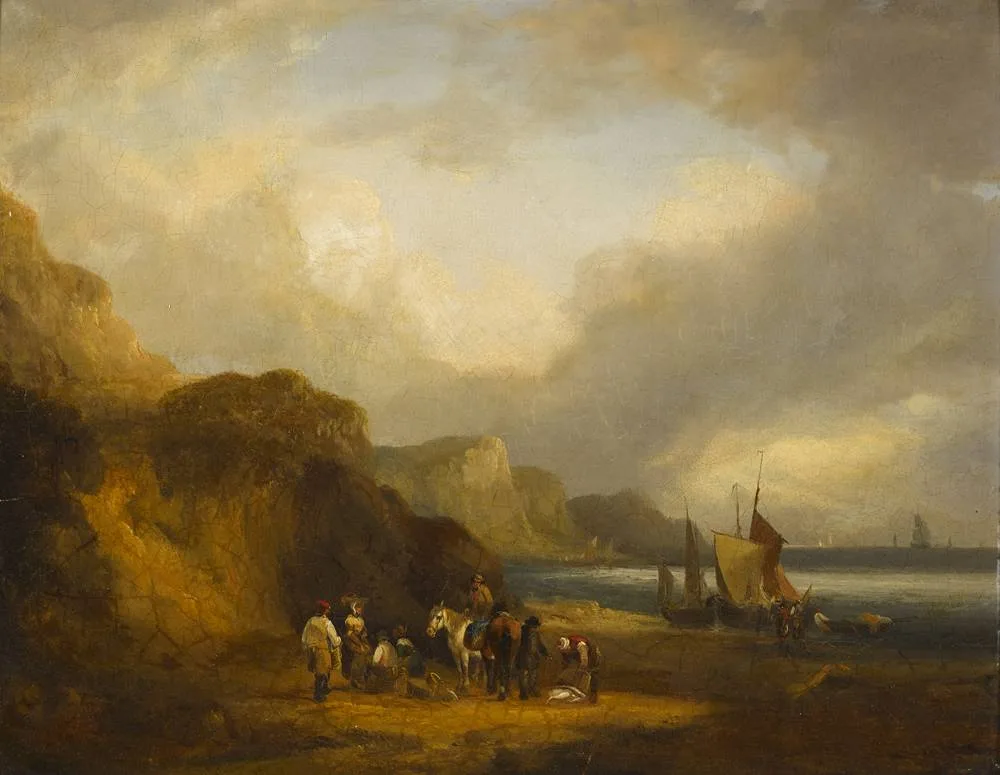 William Shayer I, UNLOADING SHIPS, 1861, oil on panel