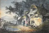 John Henry Campbell, FIGURES BY A COTTAGE AND LAKE