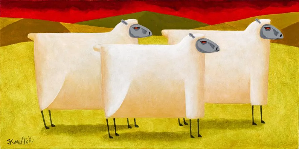 THREE SHEEP by Graham Knuttel, oil on canvas, sold Feb 2018