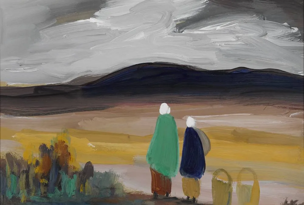 TWO SHAWLIES by Markey Robinson, gouache, sold Feb 2018