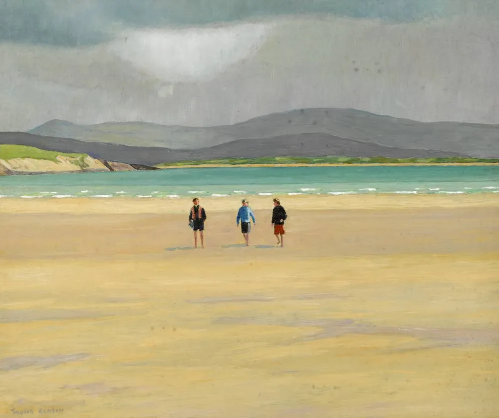 BEACH AT DOWNINGS, COUNTY DONEGAL by Robert Taylor Carson, oil on panel, sold Dec 2017
