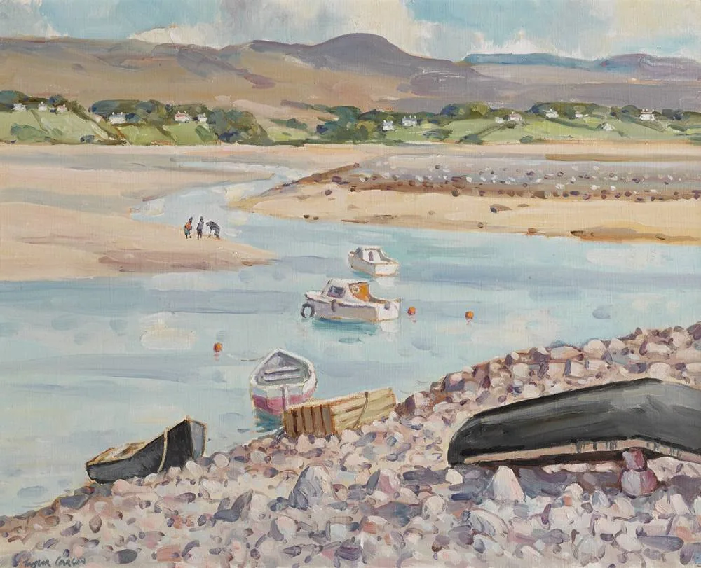 DIGGING BAIT, MULRANNY, COUNTY MAYO by Robert Taylor Carson, 1989, oil on canvas, sold Dec 2017