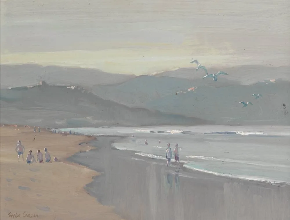 LAS PALMAS BEACH, GRAN CANARIA by Robert Taylor Carson, 1984, oil on panel, sold Dec 2017