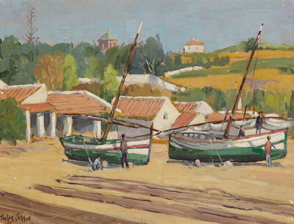 TORREMOLINOS I, SPAIN by Robert Taylor Carson, oil on canvas board, sold Dec 2017