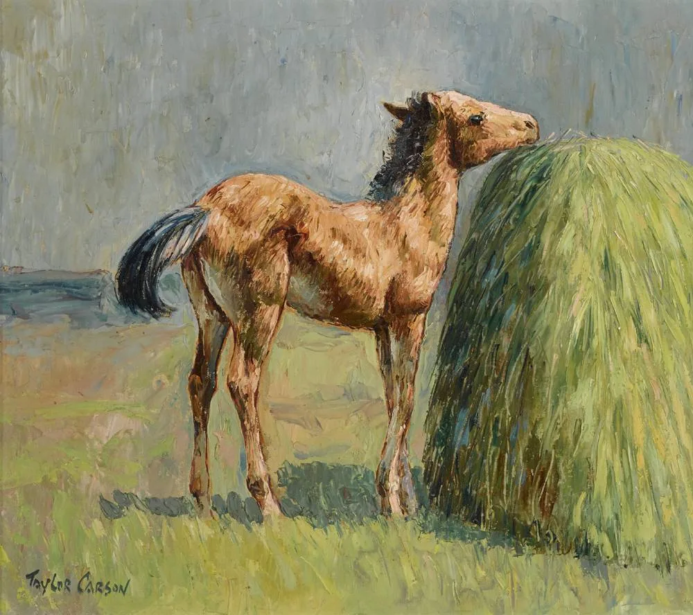 THE MARE FOAL by Robert Taylor Carson, 1976, oil on canvas board, offered Dec 2017