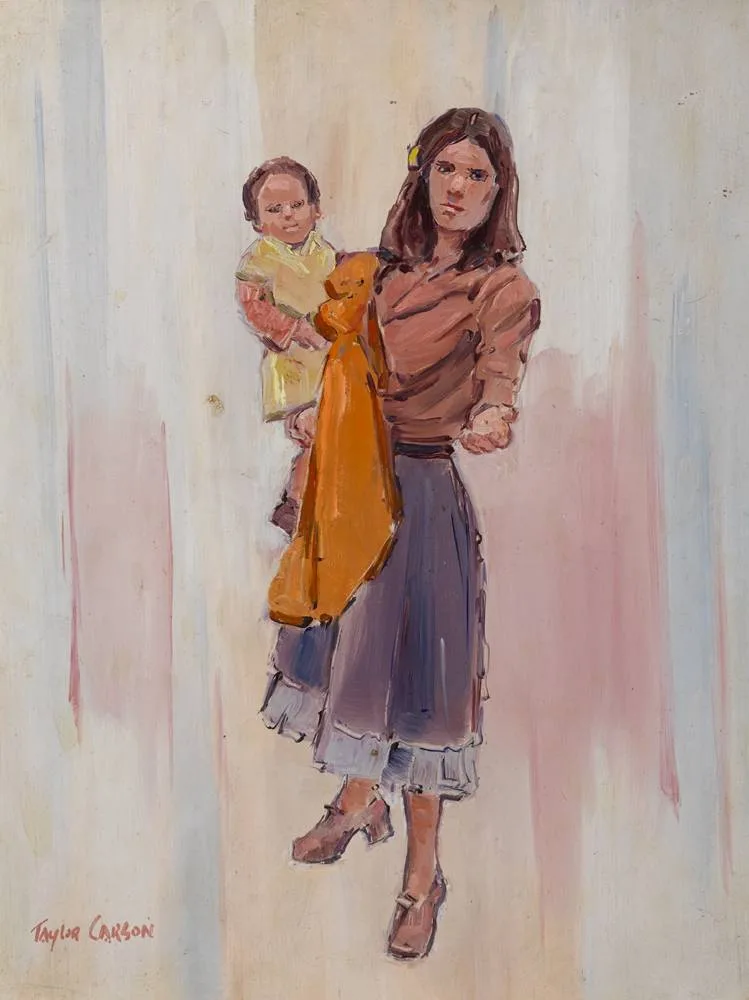 GRECIAN GYPSIES by Robert Taylor Carson, 1980, oil on panel, sold Dec 2017