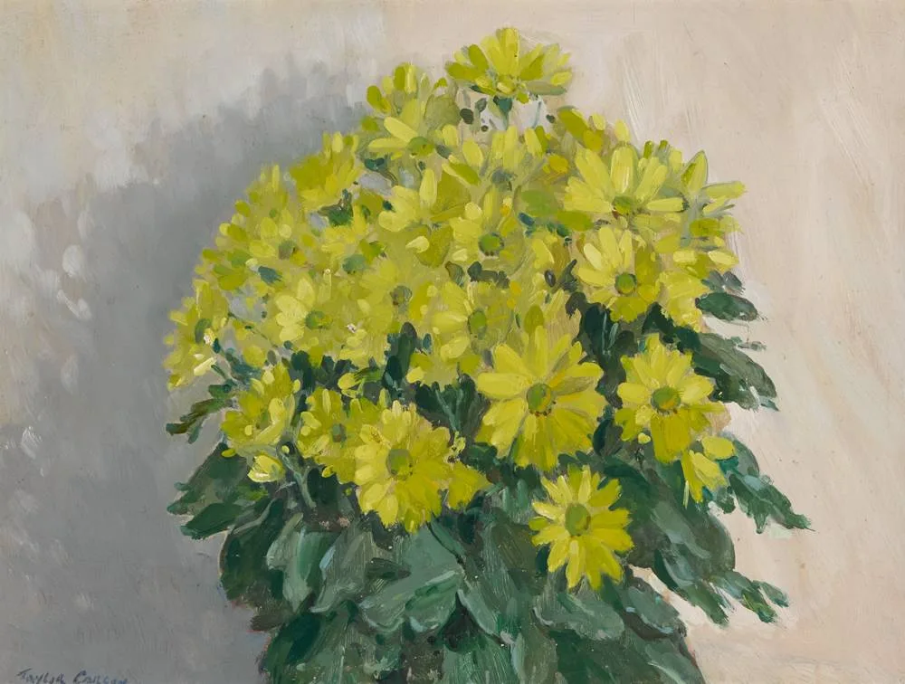 Robert Taylor Carson, CHRYSANTHEMUMS, 1983, oil on panel