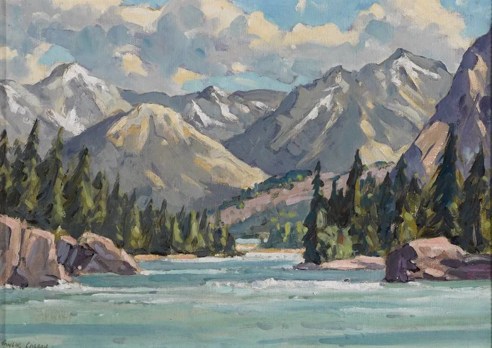 CANADIAN ROCKIES by Robert Taylor Carson, 1947, oil on panel, sold Dec 2017