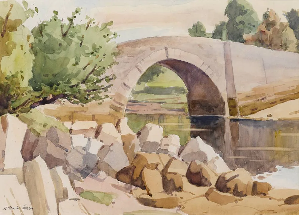 LACKAGH BRIDGE, COUNTY DONEGAL by Robert Taylor Carson, watercolour, sold Dec 2017