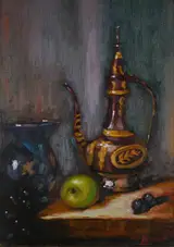 James S. Brohan, STILL LIFE WITH FRUIT AND CERAMICS