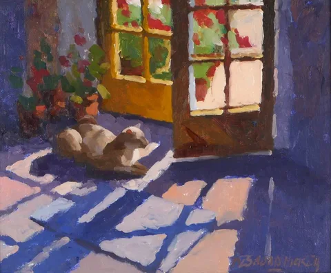 CAT NAP by Desmond Hickey, oil on board, offered Dec 2017