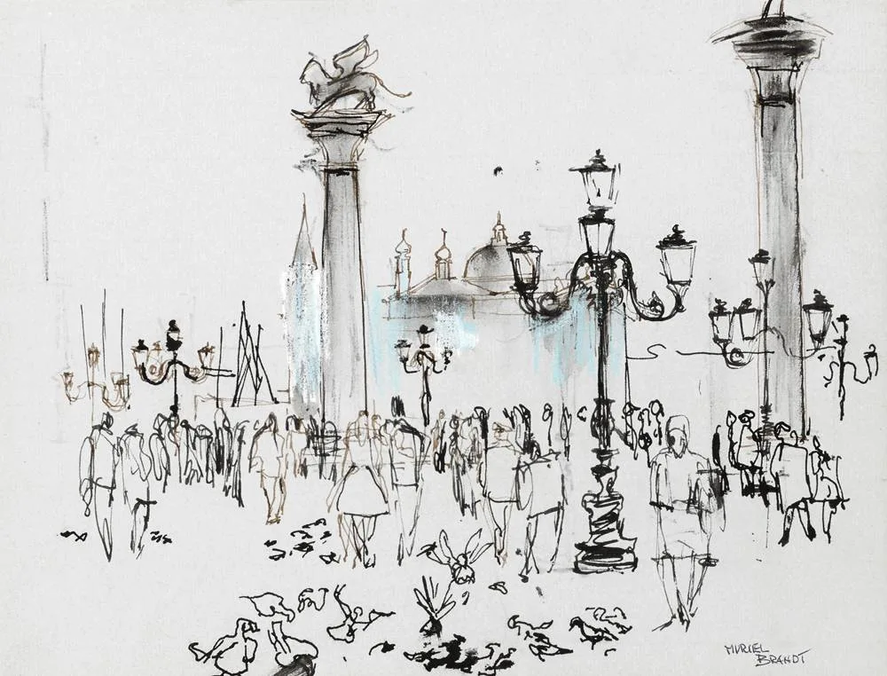 Muriel Brandt, PIAZZA SAN MARCO, VENICE, ink with pastel
