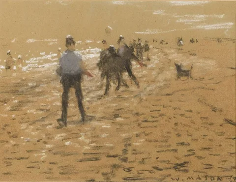 William Mason, PLAYING BALL, 1967, pastel on tinted paper