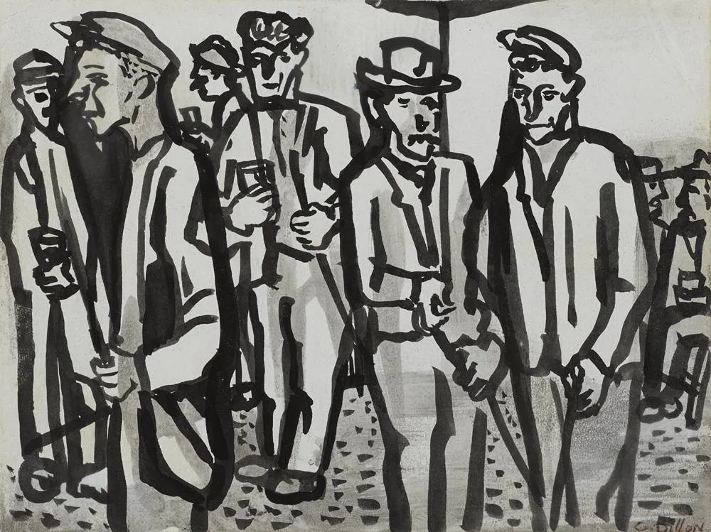 MEN AT BAR by Gerard Dillon, ink and wash, sold Dec 2017