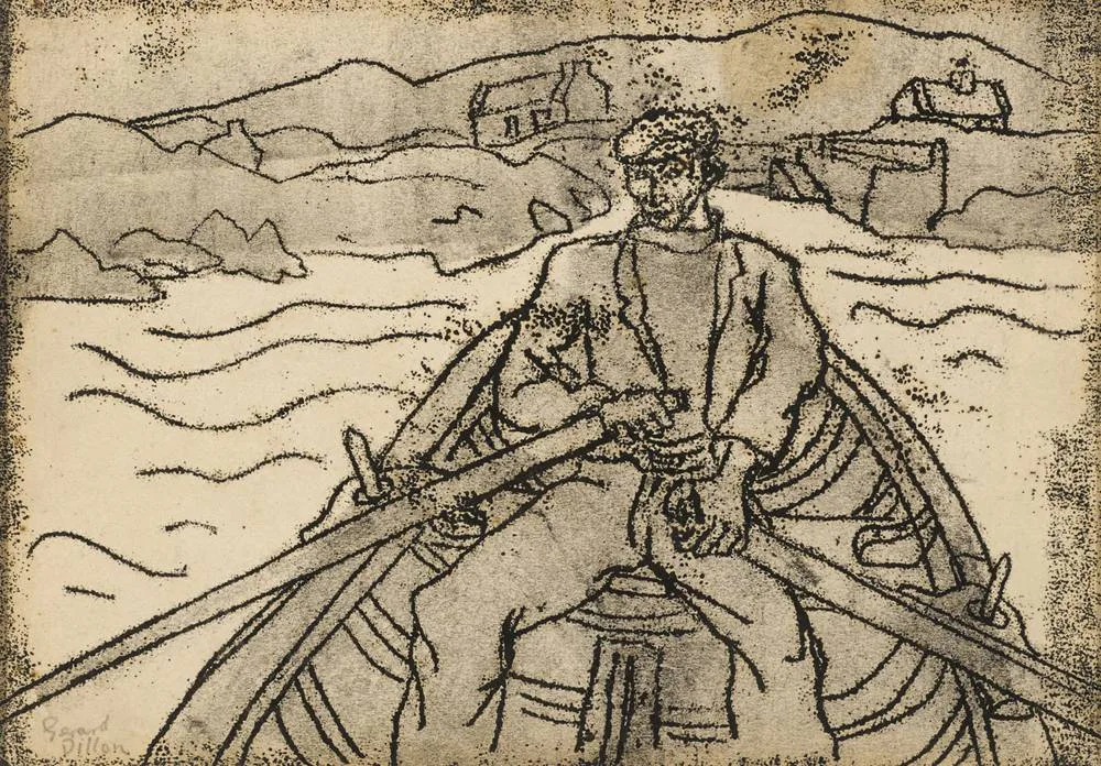 MAN ROWING by Gerard Dillon, monotype, sold Dec 2017