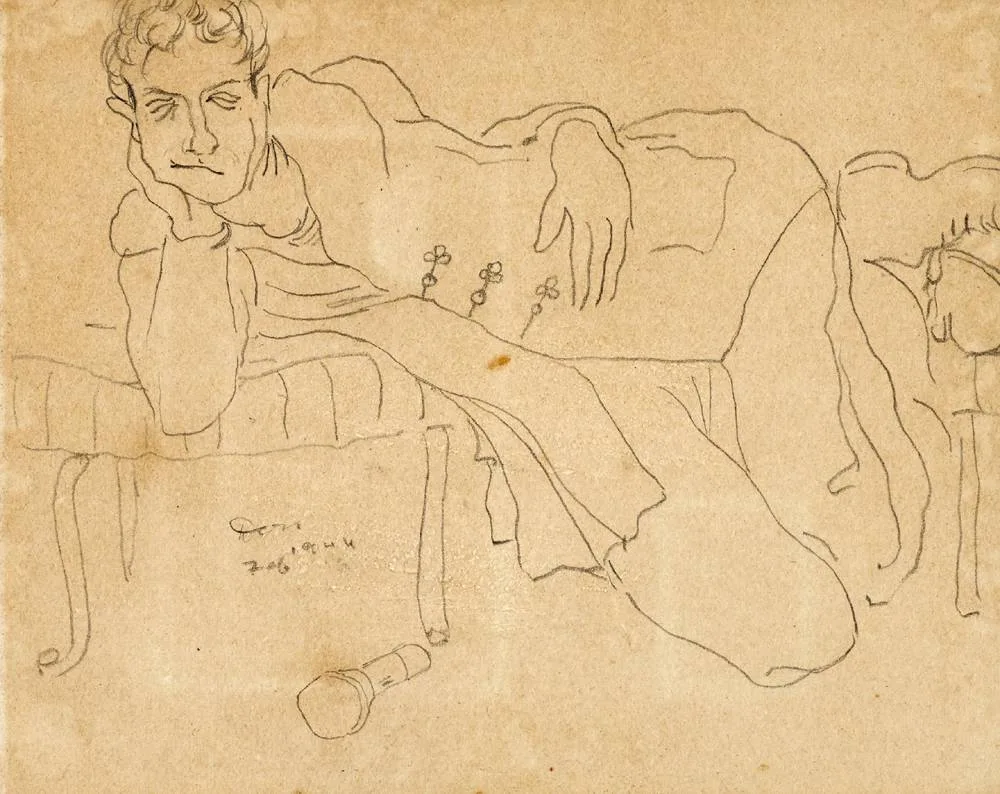 RECLINING FIGURE by Daniel O'Neill, 1944, pencil, offered Dec 2017