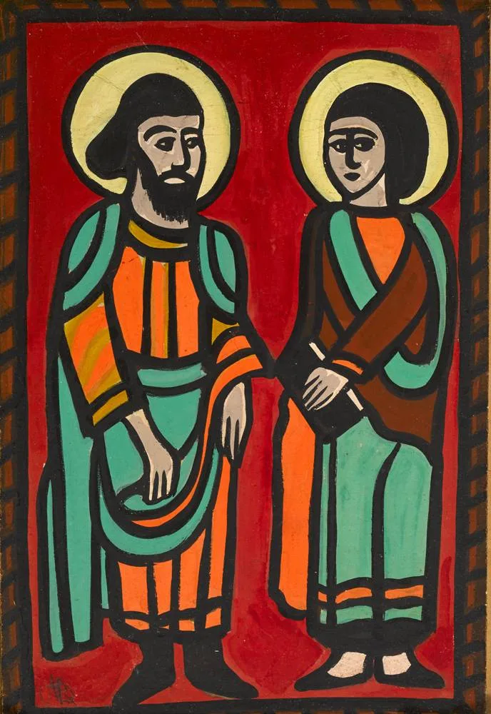 JOSEPH AND MARY by Markey Robinson, gouache, sold Dec 2017