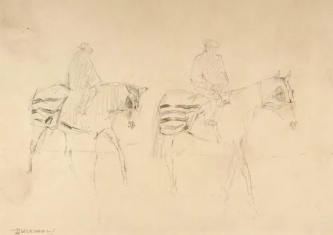 Basil Blackshaw, FIGURES ON HORSES, pencil