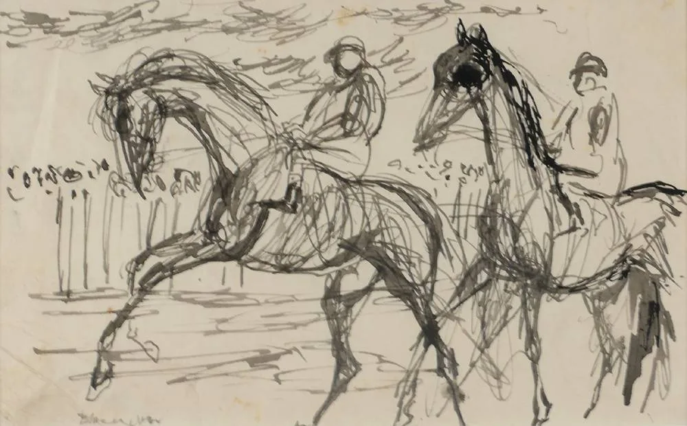 HORSES RACING by Basil Blackshaw, ink, sold Dec 2017