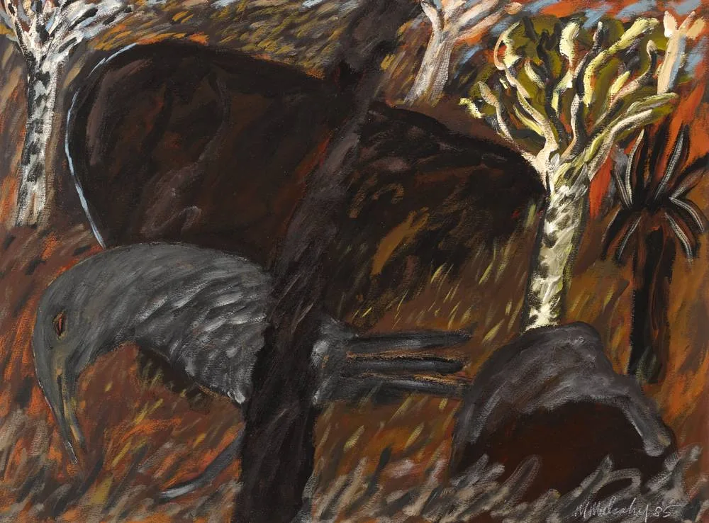 BIRD IN JERRAMA by Michael Mulcahy, 1985, mixed media on paper, sold Dec 2017