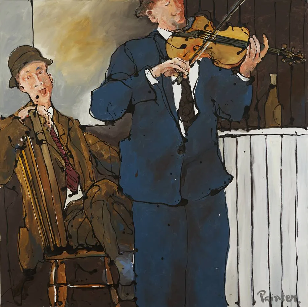 MUSICIANS by Andrew Painter, oil on canvas, offered Dec 2017