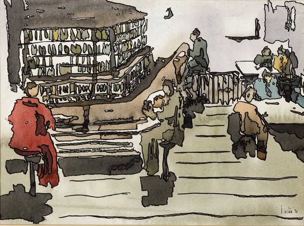 Colm Ó Cochláin, BAR SCENE, 1970, ink and watercolour