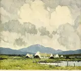 Paul Henry, COTTAGES BY A BOG LAKE, c.1950s
