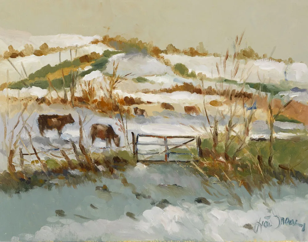 CATTLE IN WINTER by Liam Treacy, oil on canvas, sold Nov 2017