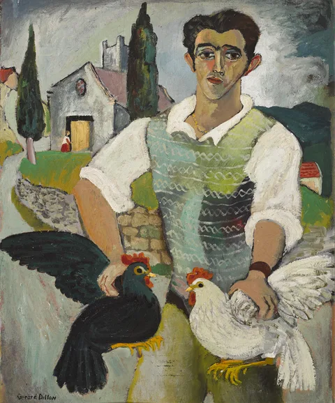 Gerard Dillon, ITALIAN WITH FOWL, 1948, oil on board